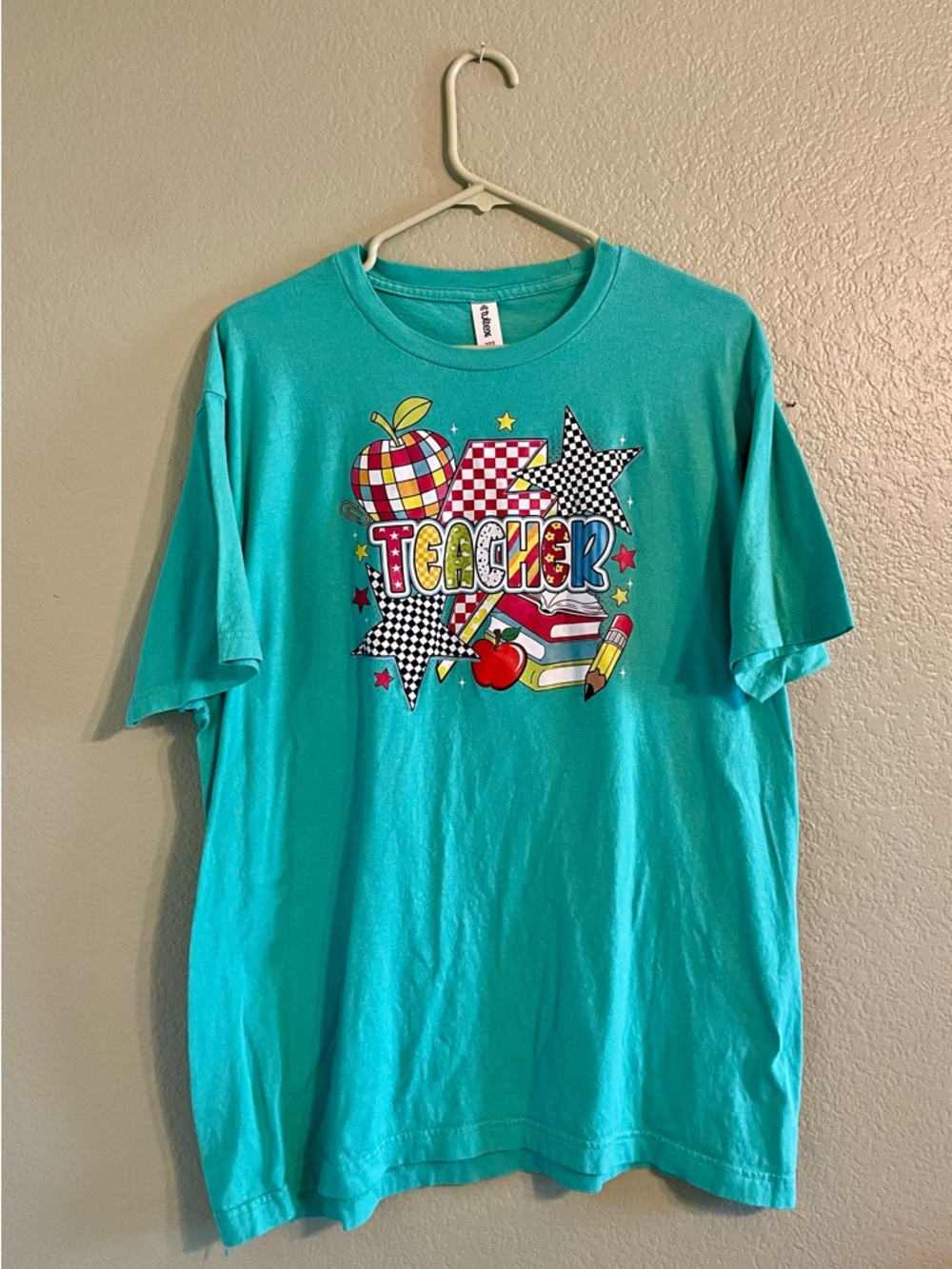 Tultex Turquoise Graphic Tee with Colorful Print